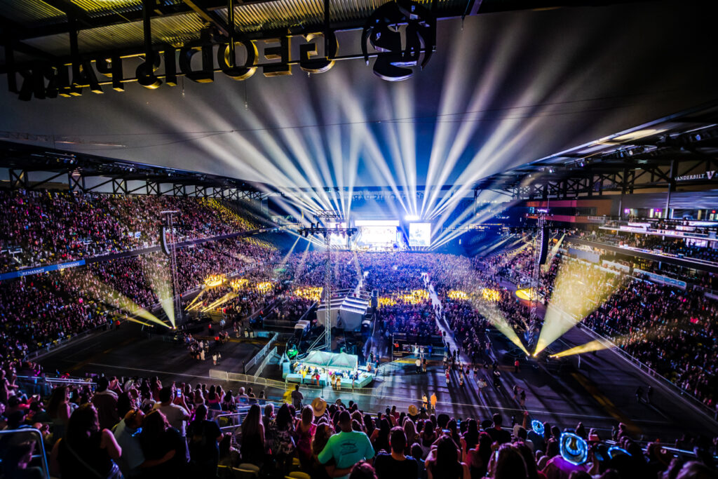 Large crowd at a concert at Geodis Stadium
