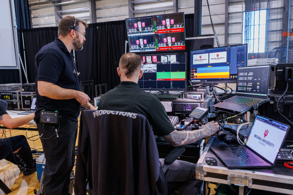 Production Company staff discussing the events technology